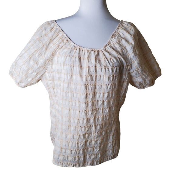 J. Crew Plaid Peasant Top Size 10 - Picture 3 of 10